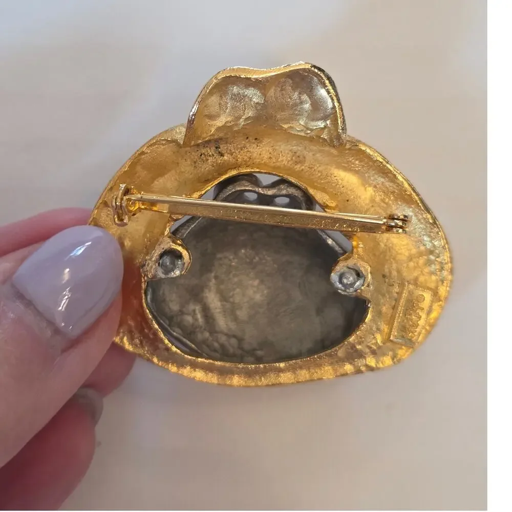 VTG Ultra Craft Whimsical Two-Tone Gold & Silver Tone Frog in Rain Hat Brooch